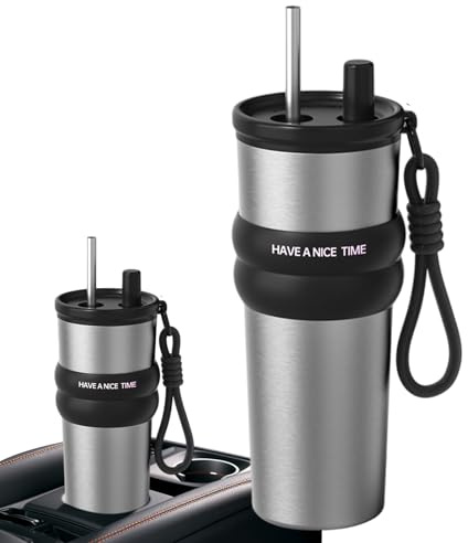 Hiemible Tasse Isotherme pour Voiture,710ml Gobelet Isotherme Avec Paille - Mug Automobile Pour Boissons Chaudes Et Froides Pour Sports, Pique-nique, Voyage, Pêche, Trajet Et Road Trip