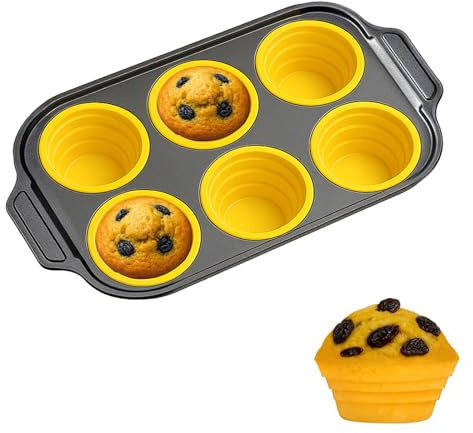 Arimagroup Silicone Muffin Pan for Baking with Metal Frame, Nonstick, 6 Cups Silicone Cupcake Pan, Muffin Tray,Jumbo Muffin Pan, Muffin Molds for Baking Muffins, Cupcakes, Egg Bites (Yellow, 1Pcs)