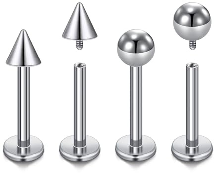 Briana Williams G23 Titanium Labret Piercing Jewellery 16G Tragus Earrings Nose Stud Internally Threaded Labret Studs Medusa Lip Bar, 10mm Silver