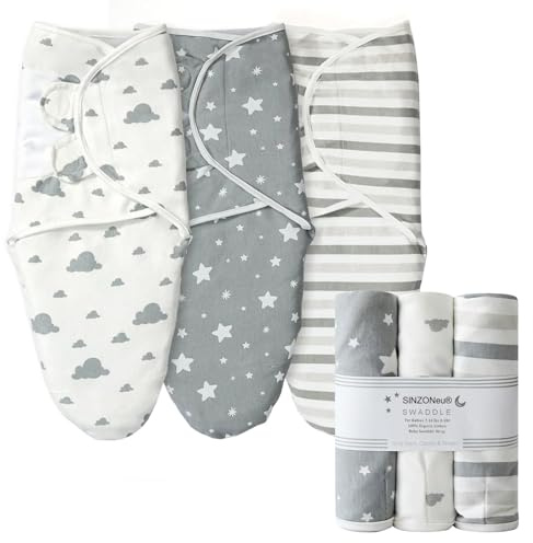 SINZONeu Puckdecke für Babys, 3 Stück, 100 % Baumwolle, verstellbar, für Neugeborene, mit sicherem Verschluss, für Jungen, Mädchen, 0-3 Monate