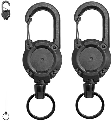 2 Pack Black Heavy Duty Lanyard Badge Reel with 25.98'' Steel Cord,Maslasee Retractable Keyring Extendable Key Chain Heavy Duty Key Lanyard Belt Clip Badge Holder Pull Reel for Outdoor