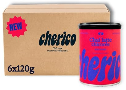 CHERICO Chai Latte Chicorée Gourmand – Préparation sans caféine, 3× moins sucré – Épicé & Chicoree caramélisée – 120 g (≈20 tasses)
