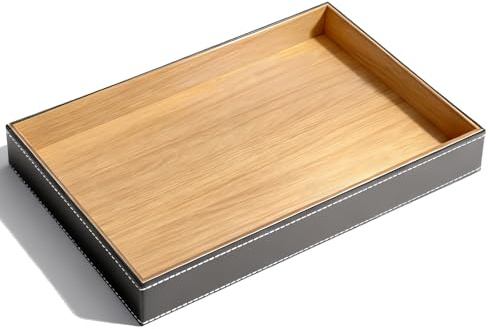 Klyrith Taschenleerer, Kunstleder Aufbewahrung Tablett Organizer (30x20x4 cm), Büro Schublade Schreibtisch Aufbewahrungsbox, Nachttisch Ablageschale Valet Tray für Telefon, Schmuck, Schlüssel, Schwarz
