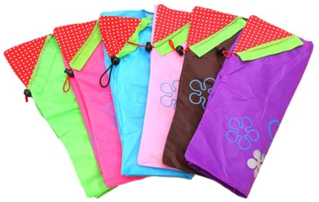 ROMISBABA 6 Stück Teiliges Faltbare Tragetaschen mit Erdbeer print Leichte Portable Einkaufstaschen für Damen Vielseitig Nutzbar als Handtasche Aufbewahrungs Outdoor tasche Zufällige Farbe