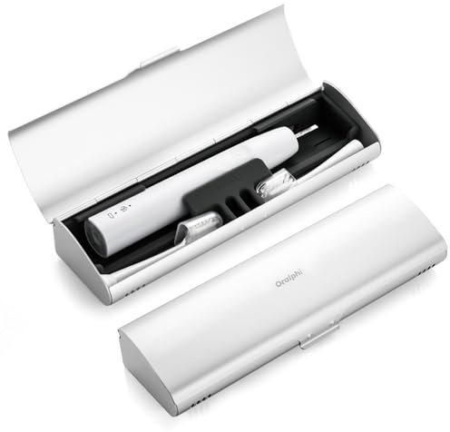 Oralphi Alu-Elektrische Zahnbürste Etui, 2-in-1 Elektrische Zahnbürste Reiseetui für Oral B/Philips und die meisten elektrische zahnbürsten, Herausnehmbare Silikon-Einlage, Reise-Essentials - Silber