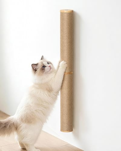 KwiMeow Kratzsäule für Katzen zur Wandmontage, 86 cm hoch Kratzbaum Wandmontage Holz, Stabiler Wandsäule aus natürlichem Juteseil, platzsparendes und drehbarem Design