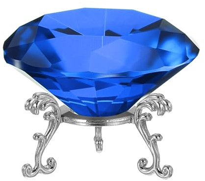 PATIKIL Diamant Kristall Briefbeschwerer 80mm / 3.15 Dunkelblau | Kristall Briefbeschwerer Papiergewicht, Mit Silberner 19 Metall Basis, Für Zuhause Büro Schreibtisch Dekoration Deko