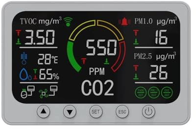 Detector de Gas, Monitor inteligente de calidad del aire, medidor de CO2, probador Digital de Sensor de temperatura y humedad, Detector de formaldehído PM2.5 PM1.0(White with smart charge)