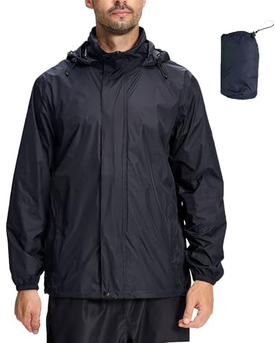 LZLER Chaquetas impermeables para señor Chaqueta cortavientos ligera y plegable con capucha ajustable para al aire libre senderismo y acampada(Black,L)