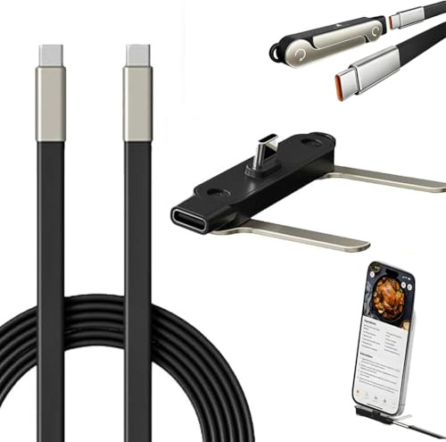 Uppgraderad 2-i-1 240W osynlig hållare laddningskabel med stativ, justerbart horisontellt/vertikalt stativ med flera vinklar, 1,5M/5FT laddningskabel för iPhone 15-17, surfplattor, bärbara datorer