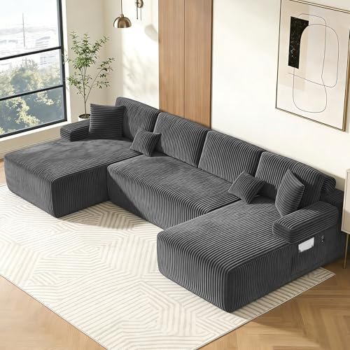 DURASPACE 320cm Cloud Modulares U-förmiges Sofa ohne Gestell,Cord Sofa | Cord Sofa mit tiefer Sitzfläche, übergroße Memory Foam Bodenliege, Ohne Montage für das Wohnzimmer
