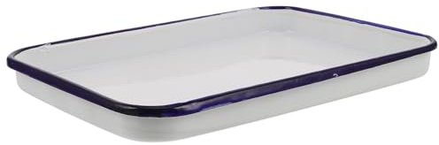 OSOLADY Bandeja para Asar Esmaltada Rectangular de Color Claro, Molde Plano para Hornear Galletas, Sartén de Porcelana Resistente al Calor, Pequeña Bandeja Multifuncional para Cocina