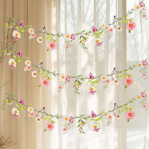 Naseom 2m Blumengirlande Party Deko 3 Stück PVC reißfestes Rosa