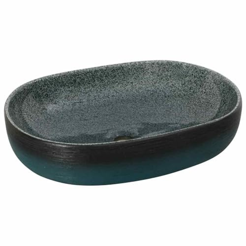 Lavabo da appoggio, 59 x 40 x 14 cm, ovale, in ceramica, turchese, design vintage, per WC degli ospiti