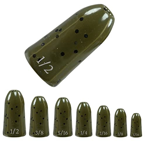 Reaction Tackle Tungsten Worm Weights for Bass Fishing - Bullet Sinkers for Texas Rig and Carolina Rig - Size Stamped Freshwater and Saltwater - Green Pumpkin 1/4 Oz (6-Pack)