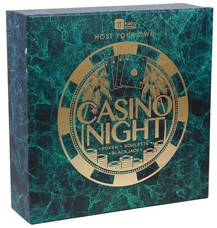 Talking Tables Casino Night Game Kit - Play Poker, Blackjack, Roulette - Glücksspielset für Erwachsene, Geschenke für Ihn - Enthält Spielmatte, Chips, Spielgeld, Bälle, Spielkarten (Host-Casino-V2)