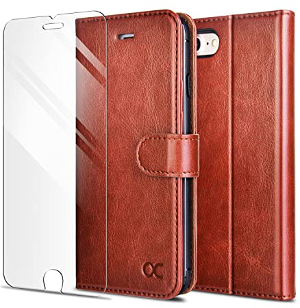 OCASE für iPhone SE 2022 5G Hülle für iPhone 7/8/SE 2020 Handyhülle Braun | [mit Schutzfolie] [Premium Leder] Schutzhülle Klapphülle Handytasche Etui für iPhone SE 5G 3rd Generation