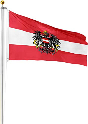 Aluminium Fahnenmast 6,20 6,80 oder 7,50 meter Höhe inkl. Deutschlandfahne mit Adler oder Österreich 90x150 Farbe Österreich Größe 8.0 Meter