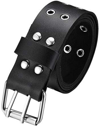 MILAKOO Double Grommet Gürtel PU Leder Punk Gürtel für Damen Jeans 2 Loch Gürtel 1,3 Zoll breit
