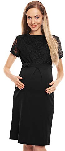 Selente Mummy Love festlig mammaklänning (tillverkad i EU), graviditetsklänning med amningsfunktion, spets eller broderier, Med svart spets, S/M