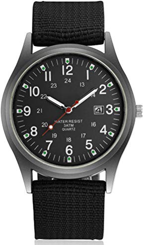 Macabolo mode herrklockor lysande lyser i mörkret militärklocka armé vardaglig urtavla kalender sport kvartsur, Svart, armband