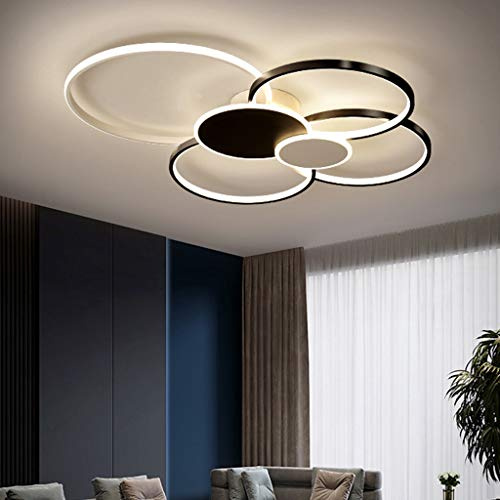 AHQX LED Deckenlampe Modern Deckenleuchte Wohnzimmer Deckenlicht Acryl Lampenschirm Einstellbar Lichtfarbe/Helligkeit Schlafzimmerlampe Restaurant Beleuchtung,Schwarz,ø80cm/71W