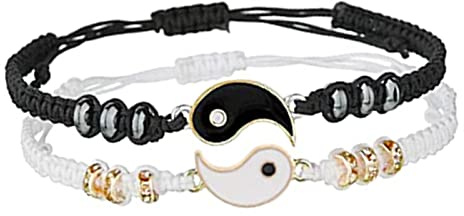 TONAUP 2 Pcs Bracelets à Cordon Ajustable Yin Yang Puzzle pour Couple, Famille, Soeurs, Meilleurs Amis