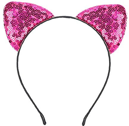 Katze Ohren Stirnband, Pailletten Stirnbänder Haarreif Katze, Glitzer Pailletten Ohr Stirnbänder Metall Haarreifen, Kopfschmuck für Frauen Mädchen Alltag und Partybedarf, Kostüm Karneval(05)