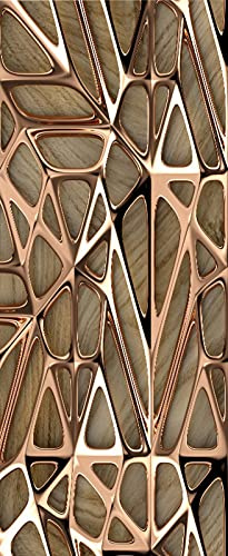A.Monamour 3D Door Stickers for Interior Doors 3D Red Gold Lattice Tiles on Wooden Oak Texture Background Vinyl Waterproof Self Adhesive Door Mural Decals for Bedroom Office Bathroom 90 x 200 cm