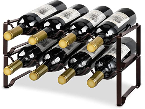 Mutool 2 Tier Stackable Wine Racks Hold 8-16 Bottles Wines,Metal Freestanding Stand Wine Organizer Holder Countertop Liquor Storage Shelf，Bronze (2 Tier)