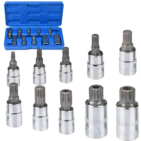 Juego de 10 llaves de vaso -llaves torx-con ranura M4 – M18 Torx – Juego de llaves de vaso triple cuadrado con caja de almacenamiento,maletin llaves