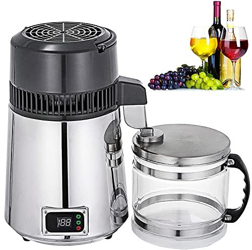 Countertop Water Distiller 750W Stainless Steel Purifier Filter 4L Distilling Pure Water Machine Stainless Steel Inner,Adjustable Temperature,Overheat Protection,1L/H,for Home Dental Clinics Labs