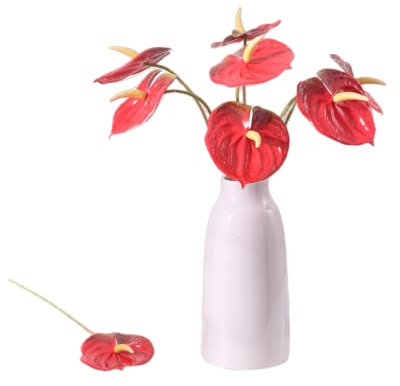 Lot de 5 fleurs de lys artificielles de 61 cm pour décoration d'intérieur, bouquet et feuilles vertes pour la maison, mariage, festival, fête, artisanat, décoration de magasin, accessoires (rouge)