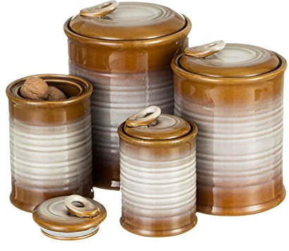 Nihow Keramik Frischhaltedosen Sets: Behälter mit luftdichtem Keramikdeckel für Mehl/Zucker/Reis/Kaffee/Kekse/Süßigkeiten - Dichtung Feuchtigkeitsdichter Behälter für die Küche - 4er Set (braun)