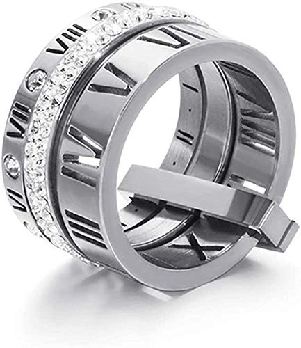 Jarlinwel Rostfritt stål CZ Zirkon Ring med romerska siffror för kvinnor stapla tumme 3 i 1 spinner-ringar, 11 (liten), kubisk zirkonia