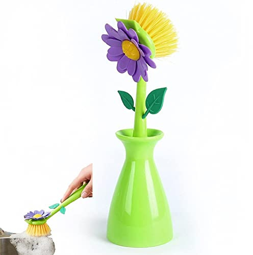 Dish Washing Brush Flower Long Handle Pot Washing Brush Household Sink Stove Cleaning Brush for Kitchen Supplies