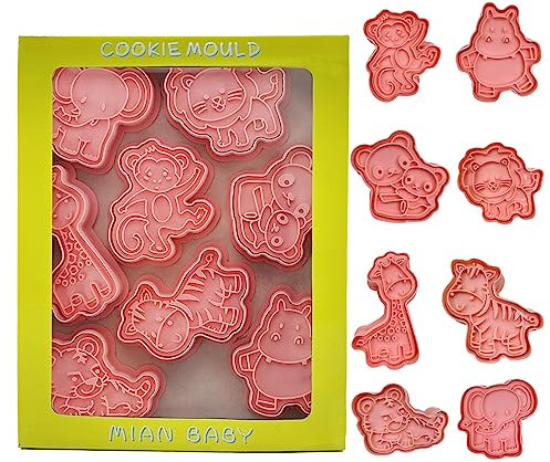 Delihanies Keksausstecher 8PCS, Ausstechformen Kinder rosa, für Ausstecher Brot und GemüSe Kinder, Cookie DIY, Kuchen Dekorieren (Kleintiere-Thema)