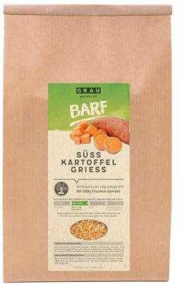 GRAU – das Original – Trockengemüse zum BARFen für Hunde - Süßkartoffel-Grieß, 1er Pack (1 x 1,2 kg), Ergänzungsfuttermittel für Hunde