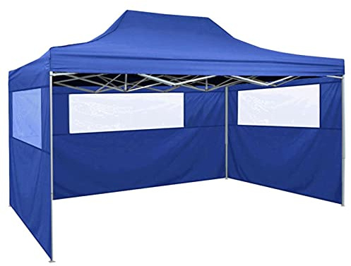 Homgoday Gazebo Professionale Pieghevole con 3 Pareti 3x4m Acciaio Blu, Gazebo da Giardino, Gazebo Ombrellone da Giardino Spiaggia Pesca Esterno Antivento per Arredo Giardino Terrazzo Ambienti