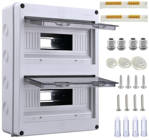 Sicherungskasten Aufputz 2 Reihig 24 Module, IP65 Feuchtraum Verteilerkasten Aufputz Kleinverteiler für Garten oder andere Außenbereiche (CITIC-24way)