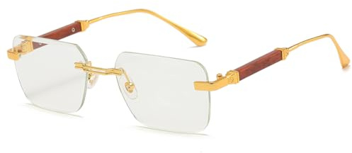 kachawoo Holz-ähnliche Beine Sonnenbrille Randlose rahmenlose Sonnenschirme Metall Quadrat Sonnenbrille für Männer Frauen Eyewear UV400 Linse