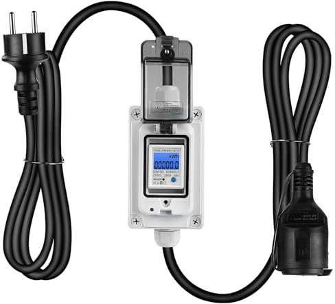 Mobiler Digitaler Stromzähler 80A 230V, Mobile Outdoor KWH Messgerät mit IP65 Wasserdicht,mit Reset, Gummischlauchkabel Tragbar für Wohnmobile Elektrofahrzeuge, Stromzähler für Steckdose