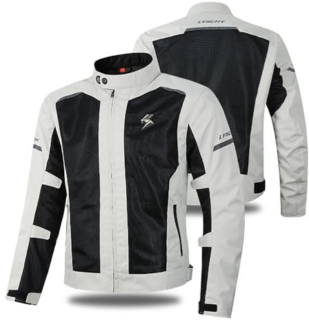 YuanDiann Herren Motorradjake mit 7 Stück Protektoren Atmungsaktiv Netz Winddicht Reflektierend Mode Textil Motorradbekleidung Protektorenjacke Motorcross Schutz Jacke Grau S