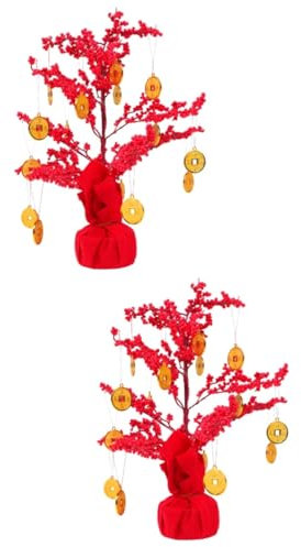 IMIKEYA 2 Sätze Glücksbaum Wohlstandsbaum Chinesischer Feng-Shui-Geldbaum Chinese New Year chinesisch Wohnkultur chinesische neujahrsverzierung Geldbaum des neuen Jahres rot