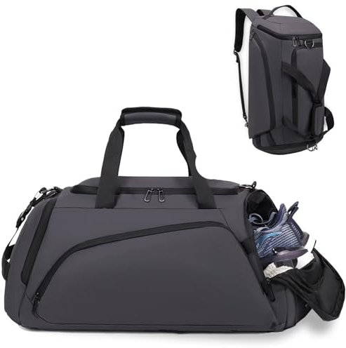 Clufar Sporttasche Herren mit Schuhfach Nassfach Groß 40L Reisetasche Rucksack Grau Duffel Fitness Bag Trainingstasche Freizeittasche Fussball Gym Tasche Schwimmtasche Weekender für Sauna Fußball Grey