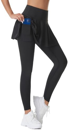PVUCPOT Leggings da Donna con Gonna per Yoga e Golf, Corsa, Allenamento Attivo, Tennis, Hockey, Pantaloni da Yoga Attillati, Taglia S, Colore Nero