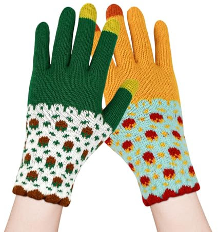 Feelorna Damen-Winterhandschuhe, modische warme Touchscreen-Handschuhe, elastische Manschette, Thermo-Strickhandschuhe für kaltes Wetter im Freien, Bunt, Einheitsgröße