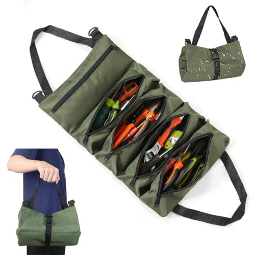 Bangbobi Werkzeugtasche Rolltasche, Klein & Leer, mit 5 Reißverschlusstaschen, Oxford Gewebe, Aufhängeschlaufe, perfekt für Elektriker & Handwerker, Werkzeugrolle Rolltasche
