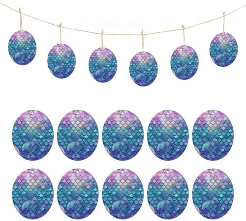 10 Stück Holz-Eieranhänger für Ostern, Wasserlilie, Meerjungfrauenschuppen, Druck, Ostern, Holzanhänger, Ostern, Basteln, Geburtstag, Feier, Dekoration, Eier, Dekoration, Tags