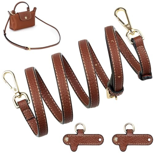 BUKYCAT Bandoulière en Cuir, Sangle de Rechange Réglable, Bandoulière pour Sac Longchamp à Main, Sac Bandouliere Remplacement, Compatible avec Sacs Le Pliage, Portefeuilles, Adaptateurs Sans Poinçon